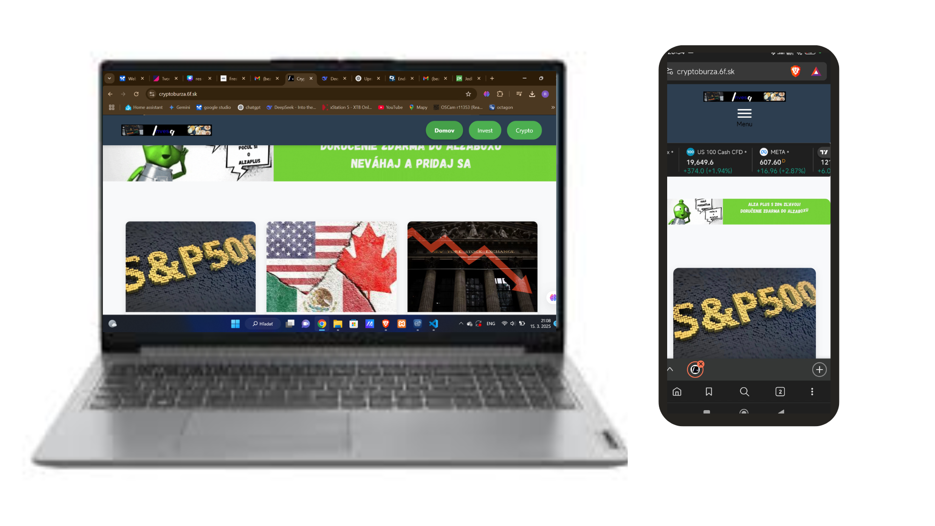Ukážka webu Cryptoburza